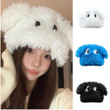 Pluche mutsen voor dames met cartoon puppy design, warme gebreide wintermuts