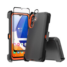 Funda Xhy compatible con Samsung Galaxy A15 5G con clip para cinturón, protector de pantalla y lente, armadura antichoque de grado militar – Negro