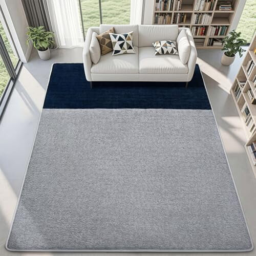 Memory Foam Rug Grey Navy Blue 5x7 ft 2