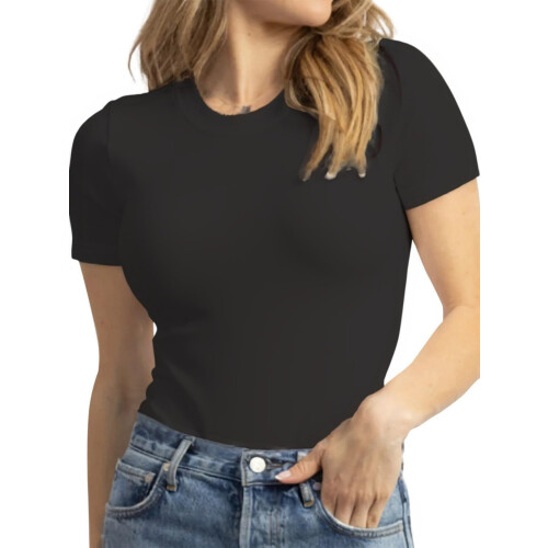Dame Basic Solid Active Blød Kortærmet Top med Rund Hals 2