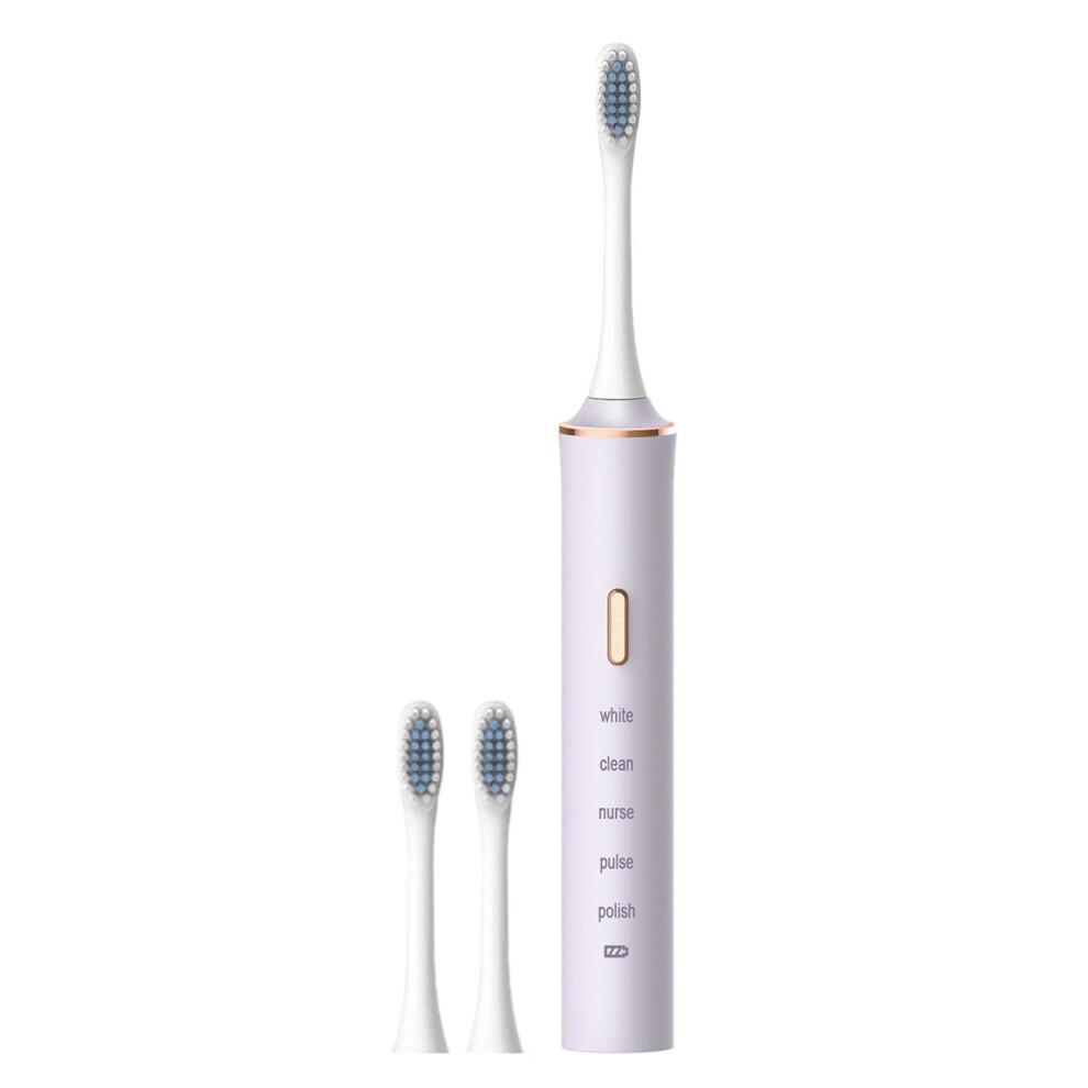 Penkiiy Electric Toothbrush Adult USB Waterproof Rechargeable Toothbrush Set with Two Brush Headsï¼Purpleï¼8.66x0.98inch