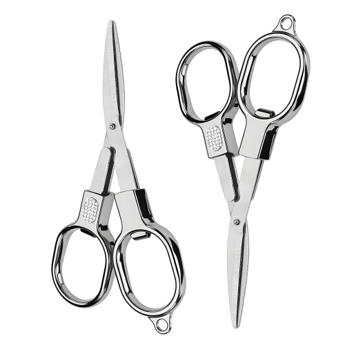 2Pcs Folding Crochet Scissors (3.86"x0.98"x0.24"), for Thread Trimming & Embroidery, Compatible with Sharp Scissors