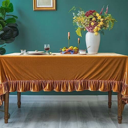 Velvet Rectangle Tablecloth 52x70 in with Ruffle 1