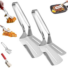 Grillklem van roestvrij staal, spateltang met verlengde anti-verbrandingshandgreep, kooktang van roestvrij staal, dubbele spatel met gleuven