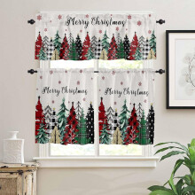 Tacar Cuirtíní Cistine Nollag (27.5"x36", 3 phíosa) – Crann Dearg Breac & Valáin Sneachta, Póca Slat, Dearadh Geimhridh Seanré