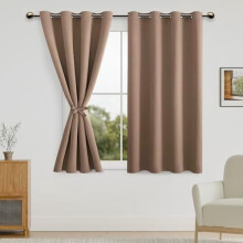 Cortinas Blackout para Quarto com Prendedores – Escurecimento Total, Ilhós, Cappuccino, 52x54", Conjunto de 2 Painéis