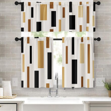Conjunto de cortinas e bandô geométricos em tons de marrom e bege, 91 cm (36"), com bolso para varão, estilo vintage abstrato – compatível com