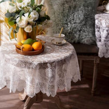 Vintage Lace Rectangle Tablecloth, Off-White Polyester with