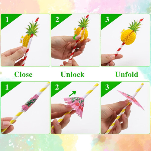 100 Canudos de Papel e Plástico com Tema Tropical 2
