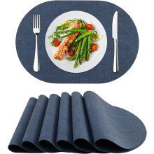 Platzsets, 6er-Set, Platzsets aus Kunstleder, hitzebeständig, abwaschbar, für den Außenbereich, Küche, Blau