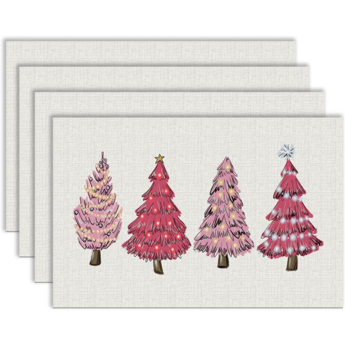 Roze kerstplacemats 12x18 inch, wasbaar