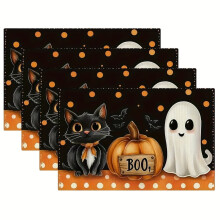 Halloween-Tischsets (4-teilig, 30 x 45 cm) – Fröhliches Muster, für drinnen und draußen