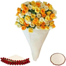 Handgemaakte gehaakte deken met rozenboeket – Romantische bloemenplaid voor op de bank, verjaardag, bruiloft, Valentijnsdag (Bellflower-Tricolor,
