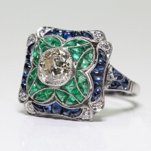 Women's faux sapphire emerald flower ring 1 piece