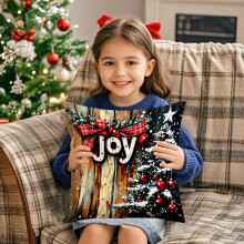 Capas de Almofada de Natal 45x45cm - Estampa de Guirlanda de Natal com Vaca Escocesa - Poliéster - Decoração para Sofá e Casa