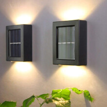 Kit com 2 Luminárias Solares de LED para Cerca, Iluminação para Cima/Para Baixo, Resistente à Água IP65, para Deck/Pátio/Jardim (Branco