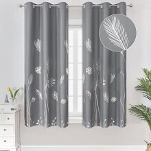 Silver Palm Blackout Curtains Thermal Insulated Grey 42x63
