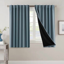 100% Blackout Curtains with Black Liner, Thermal Insulated, Stone Blue, 54" Long, Back Tab/Rod Pocket, 2 Panels, Compatible with Standard Rods