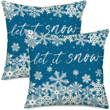 Örngott med vintersnöflingor, 2-pack, 20x20", blå och vit juldekoration, kompatibel med standardinlägg