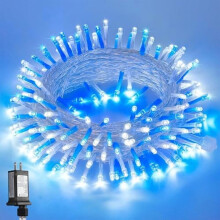 Blå & vita 200LED-ljusslingor, 20 meter, klar kabel, inomhus/utomhus, koppling för julgran, sovrum, fest – kompatibel med vanliga uttag