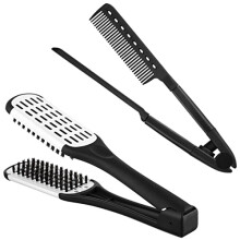 2 cepillos de cerdas de jabalí: cepillo de pinza de doble cara y peine alisador para alisar el cabello enredado y rebelde (negro, blanco y negro).