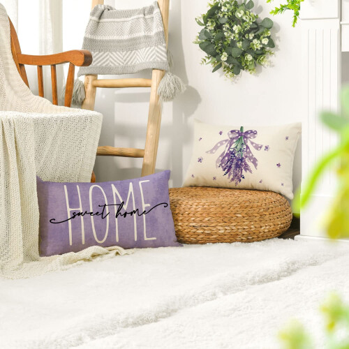 Λεβάντα Home Sweet Home Bless This Home Μαξιλαροθήκες Άνοιξης, Μωβ Θήκη Μαξιλαριού 16x20 ιντσών 1