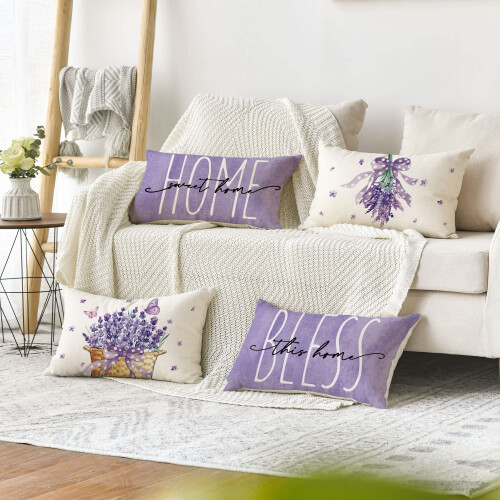 Λεβάντα Home Sweet Home Bless This Home Μαξιλαροθήκες Άνοιξης, Μωβ Θήκη Μαξιλαριού 16x20 ιντσών 2