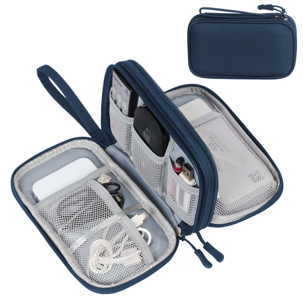 Portable Waterproof Cable Organizer Pouch Â Double-Layer All-In-One Storage For Cords, Chargers, Phone, Earphones (Navy Blue) 9482726800262