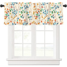 Virágmintás ablakfüggönyök rúdzsebbel, 137x45 cm, színes levelekkel, konyhába, hálószobába, nappaliba – parasztház stílusban