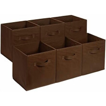 Kubusvormige opbergbakken met handvatten, opvouwbaar en van stof, set van 6, 33 x 33 x 33 cm, bruin