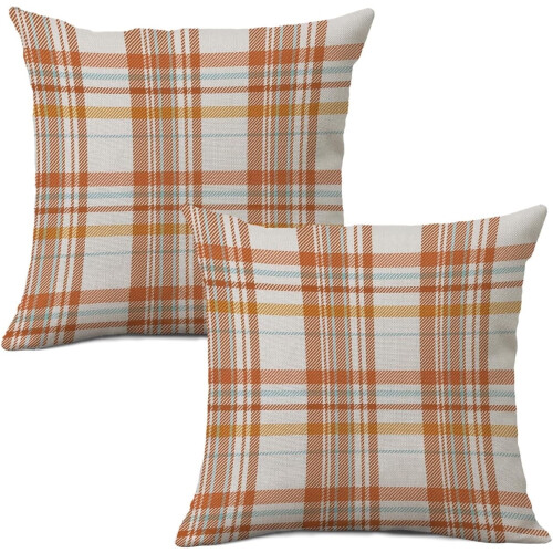 Conjunto de 2 capas de almofada de outono em imitação de linho, 45x45 cm (18x18 polegadas)