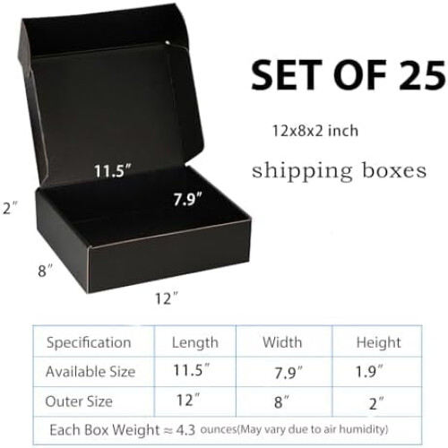 Μικρά κουτιά αποστολής 12x8x2" (25 τεμάχια) – Ανθεκτικά μαύρα κυματοειδή,