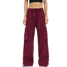 Kukoosong Weite Hose für Damen, atmungsaktive Sport- und Arbeitshose mit mehreren Taschen und Kordelzug in Unifarben, lange Hose, Palazzo-Hose