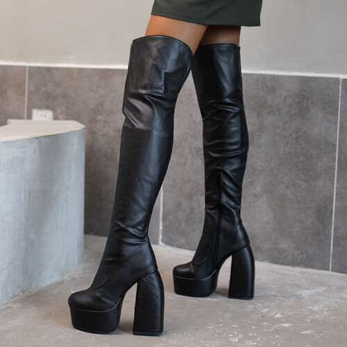 Γυναικείες ψηλές μπότες Patchwork Serpentine Platform Ultra High Heel Winter Γυναικείες μπότες πάνω από 1