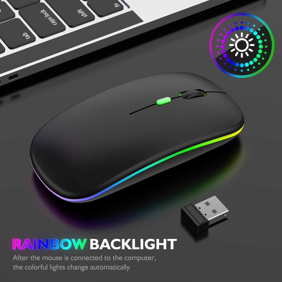 Led Bluetooth Wireless Mouse, Rechargeable For Macbook Pro/Air, Laptop, Mac, Ipad & Ipad Pro (Black) Black 9338982297677