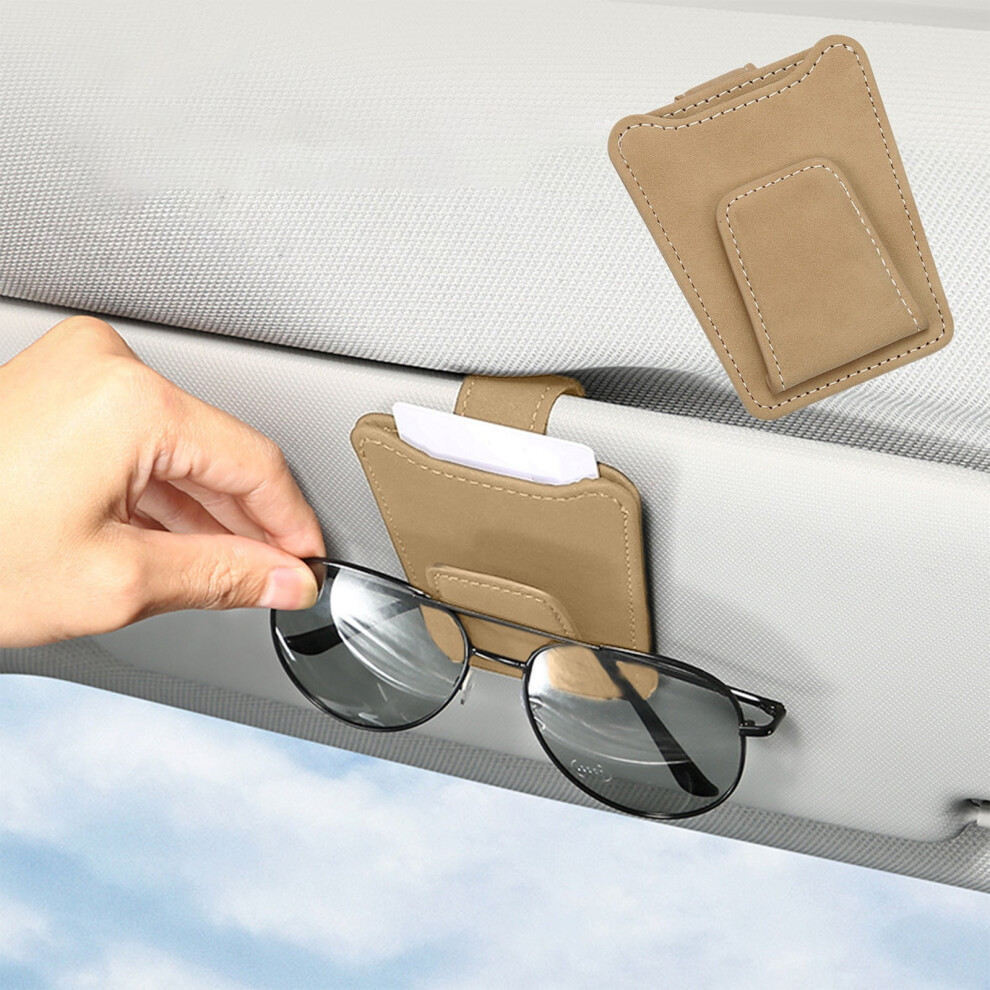 Car Sun Visor Sunglasses Holder - Suede Leather, Secure Clamp With Card & Ticket Storage, Multifunctional Car Organizer 9175034845253