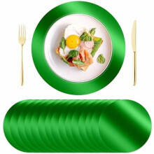 100pcs 13" Round Green Disposable Paper Placemats, Mirror Green Charger Mats for St. Patrick's Day, Christmas, Thanksgiving, Wedding & Party
