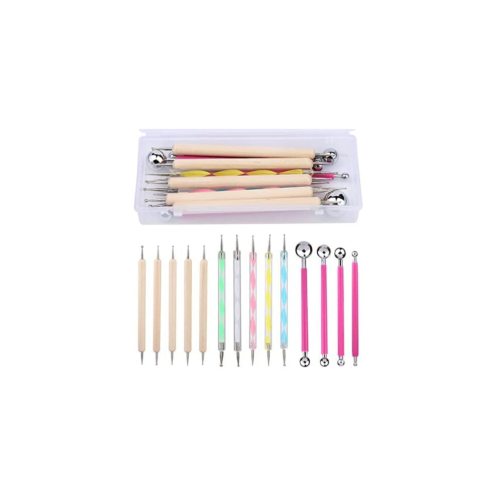 Blue 14 Pcs Dotting Tools Ball Styluses With Box, Dotting Tools Set Rock Painting, Pottery Clay Modeling Embossing Nail Art