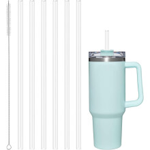 6PCS Plastic Replacement Straws for Stanley 40oz 30oz Cup, Reusable Transparent Straws with Cleaning Brush