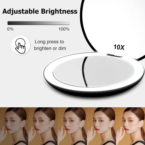 Espelho de Maquiagem de Viagem com LED, Ampliação de 1x/10x, 8,9 cm (3,5 polegadas) 2