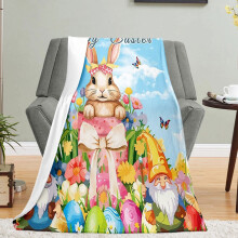 Couverture douce et moelleuse Gallickan à motif lapin, œufs et fleurs, idéale pour Pâques. Dimensions : 101,6 x 71,1 cm (40 x 28 pouces). Couleur