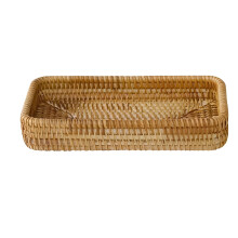 Plateau à thé en rotin, plateau de service rectangulaire tressé, panier décoratif en osier naturel pour organiser votre table et votre plan de