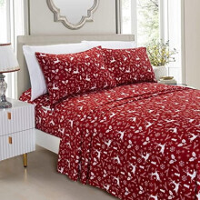 Burgundy Reindeer Bed Sheet Set Microfiber 4-Piece Twin XL