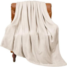 Beige Fleece Throw Blanket 50"x60", Plush Soft Warm Lightweight Blanket for Couch, Bed, Travel & Camping
