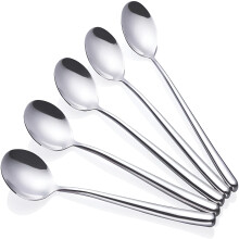 ACDANC Koreaanse lepel, roestvrijstalen soeplepel met lange steel, lange eetlepel, koffielepel, zilver, set van 5 (8,7 x 1,6 inch)