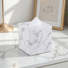 Couvercle de boîte à mouchoirs en marbre blanc avec support pour téléphone – Distributeur décoratif pour cuisine, salle de bain, chambre –