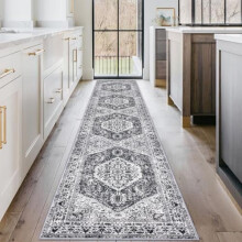 Tapis de couloir bohème lavable 60 x 300 cm (2 x 10 pi) pour couloir, cuisine, entrée et escaliers – Gris, convient à un usage intérieur