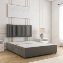 (Grey, 6ft Super King (No Mattress))) Florence Plush Velvet Divan Double Bed with 2 Storage Drawers 24” Headboard Mattress