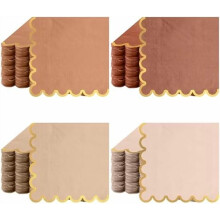 100pcs Scalloped Cocktail Napkins 5"x5", Gold Foil Accents, Earth Tone, Disposable Paper Napkins for Wedding, Shower, Baby, Birthday Parties