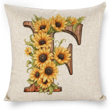 Housse de coussin monogrammée F Tournesol, 45 x 45 cm, décor floral style ferme, compatible avec garniture standard